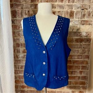 Vintage Blue Studded Western Vest -Size L -TP48